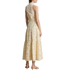 Lauren Ralph Lauren Voile Print Point Collar Sleeveless Halter Dress