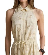 Lauren Ralph Lauren Voile Print Point Collar Sleeveless Halter Dress