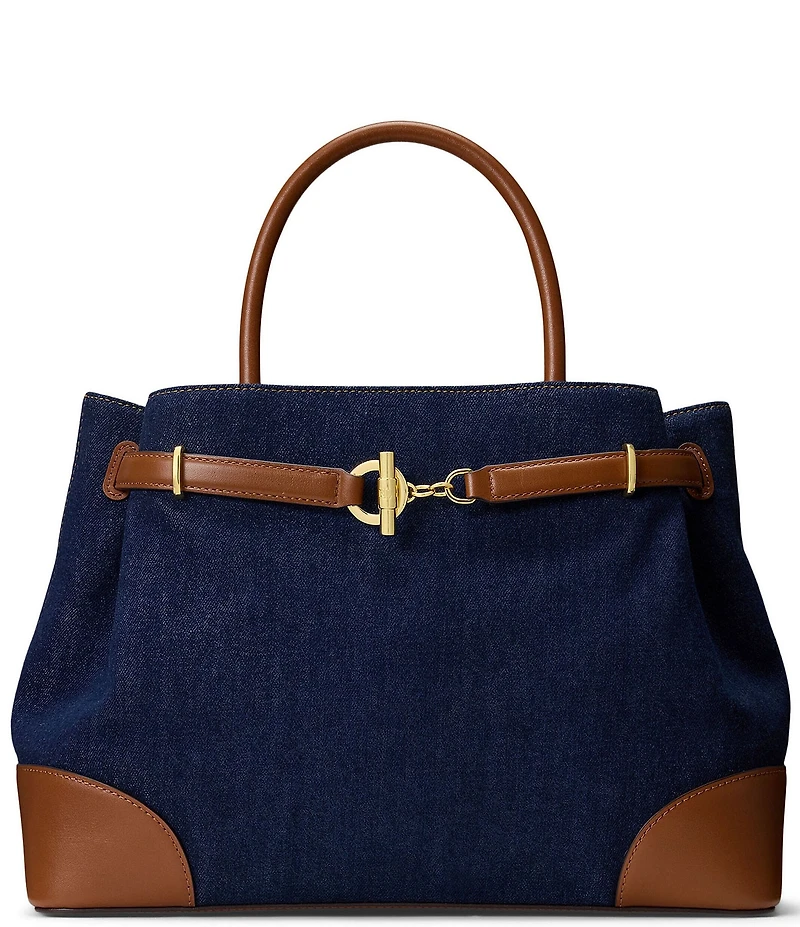 Lauren Ralph Lauren Blaike Large Belted Washed Denim Satchel Bag
