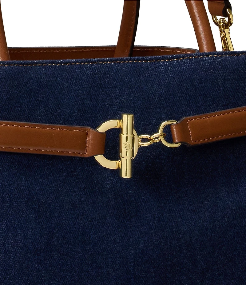 Lauren Ralph Lauren Blaike Large Belted Washed Denim Satchel Bag
