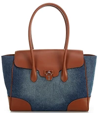 Lauren Ralph Lauren Tanner Large Washed Denim Padlock Satchel Bag