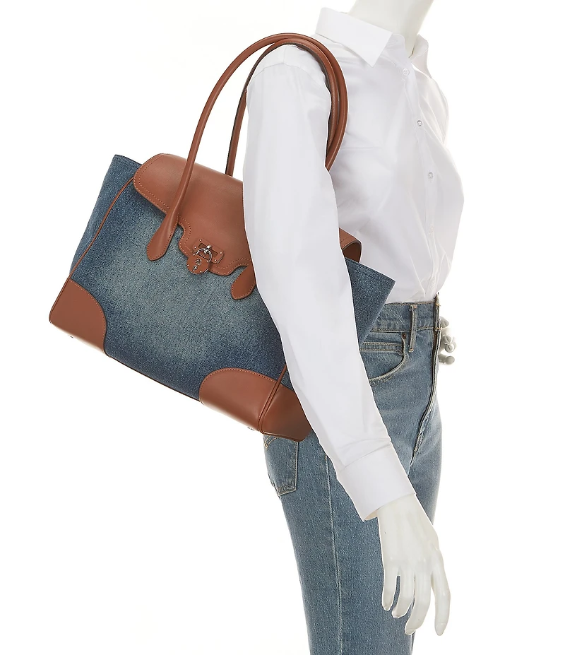 Lauren Ralph Lauren Tanner Large Washed Denim Padlock Satchel Bag