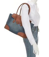 Lauren Ralph Lauren Tanner Large Washed Denim Padlock Satchel Bag