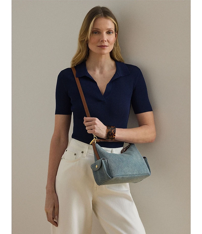 Lauren Ralph Lauren Washed Denim Small Blaike Shoulder Bag