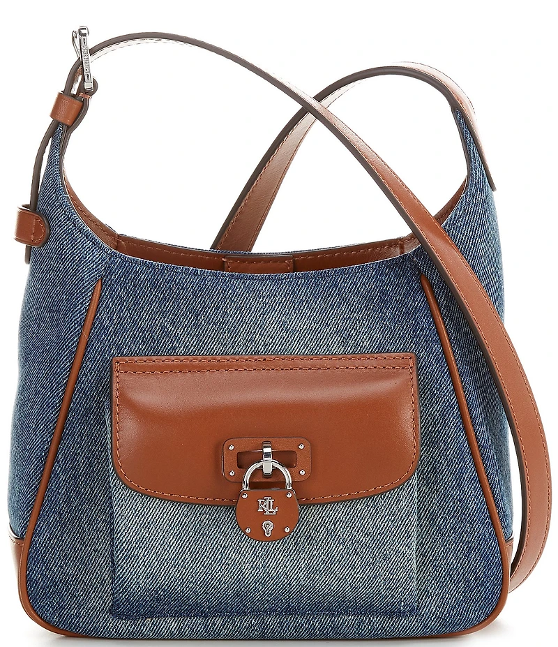 Lauren Ralph Lauren Tanner Small Washed Denim Padlock Shoulder Bag