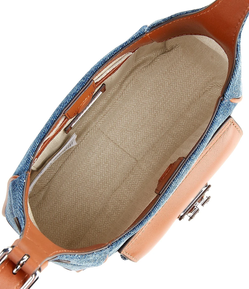 Lauren Ralph Lauren Tanner Small Washed Denim Padlock Shoulder Bag
