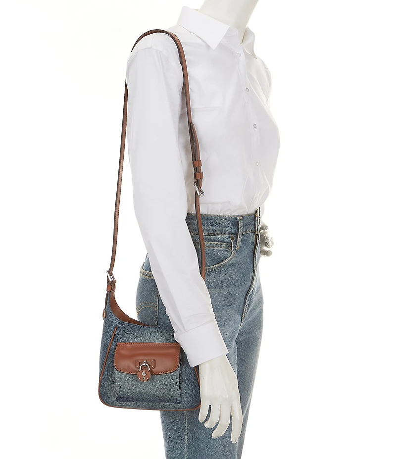 Lauren Ralph Lauren Tanner Small Washed Denim Padlock Shoulder Bag