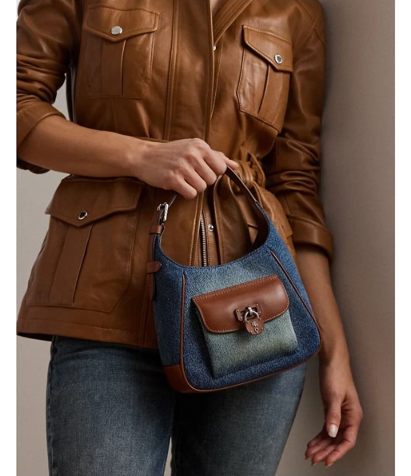 Lauren Ralph Lauren Tanner Small Washed Denim Padlock Shoulder Bag