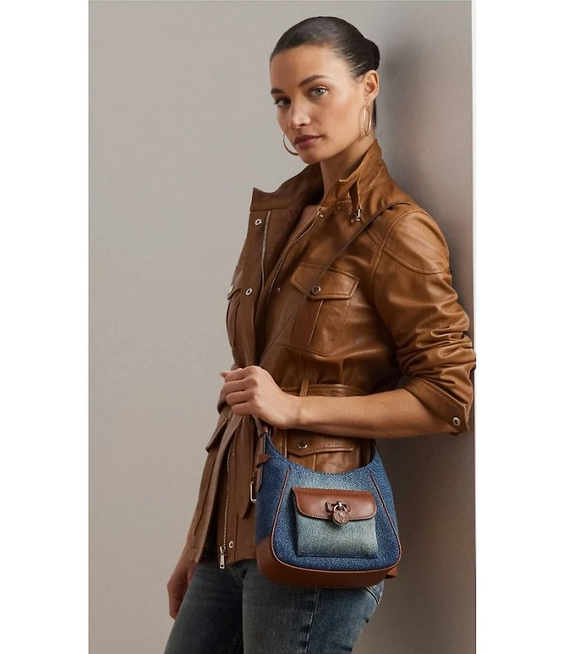 Lauren Ralph Lauren Tanner Small Washed Denim Padlock Shoulder Bag