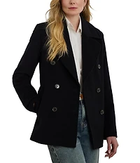 Lauren Ralph Lauren Wool Blend Notch Collar Long Sleeve Button Front Double Breasted Peacoat