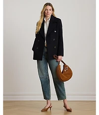 Lauren Ralph Lauren Wool Blend Notch Collar Long Sleeve Button Front Double Breasted Peacoat