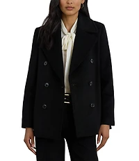 Lauren Ralph Lauren Wool Blend Notch Collar Long Sleeve Button Front Double Breasted Peacoat