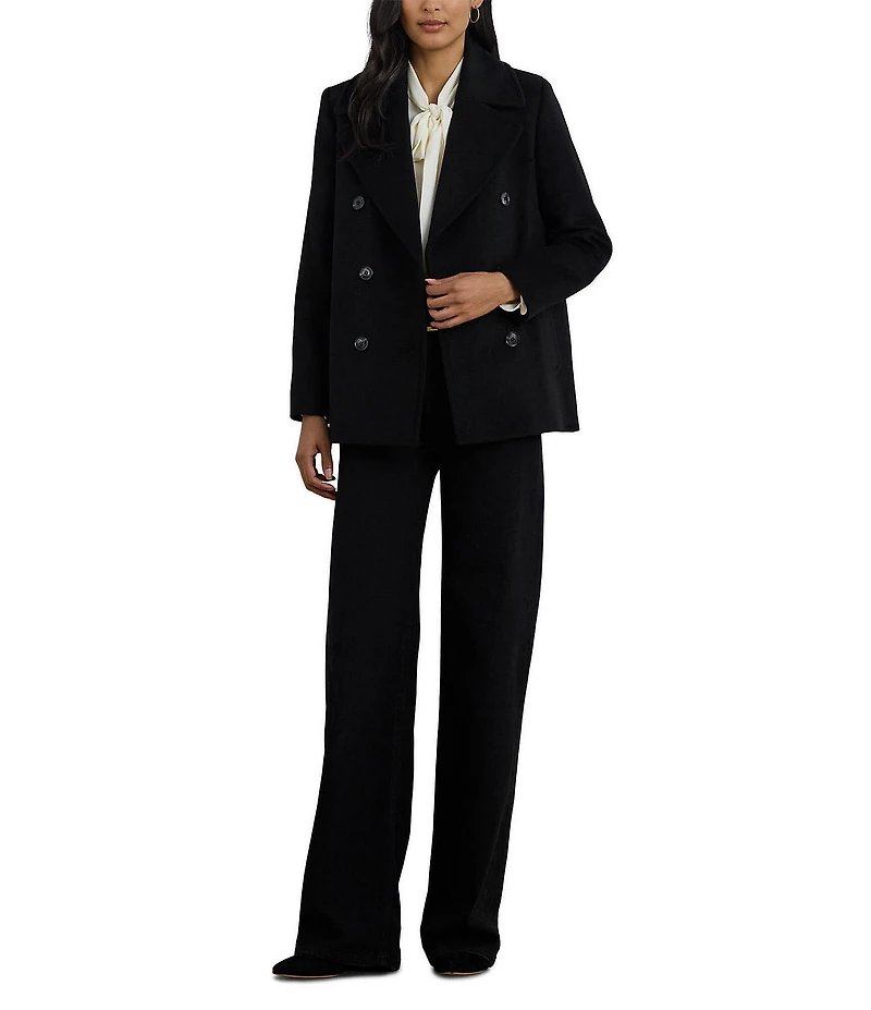 Lauren Ralph Lauren Wool Blend Notch Collar Long Sleeve Button Front Double Breasted Peacoat