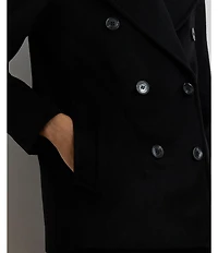 Lauren Ralph Lauren Wool Blend Notch Collar Long Sleeve Button Front Double Breasted Peacoat