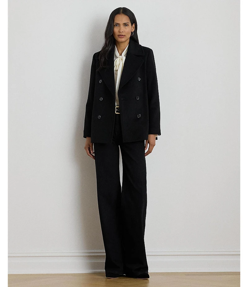 Lauren Ralph Lauren Wool Blend Notch Collar Long Sleeve Button Front Double Breasted Peacoat