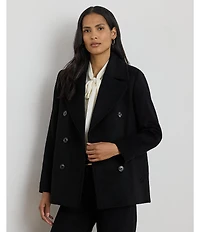 Lauren Ralph Lauren Wool Blend Notch Collar Long Sleeve Button Front Double Breasted Peacoat
