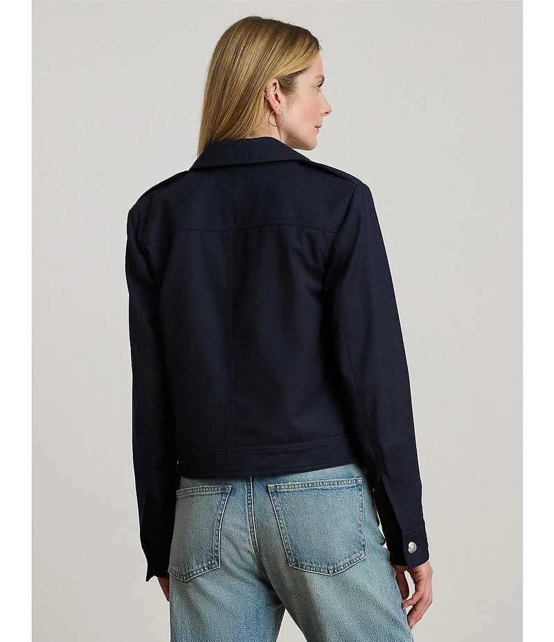 Lauren Ralph Lauren Wool Blend Notch Collar Long Sleeve Crop Jacket