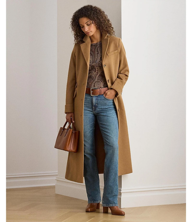 Lauren Ralph Lauren Wool Blend Notch Collar Max Single Button Fit & Flare Coat