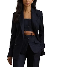Lauren Ralph Lauren Wool Blend Pinstripe Notch Lapel Long Sleeve Double Breasted Blazer