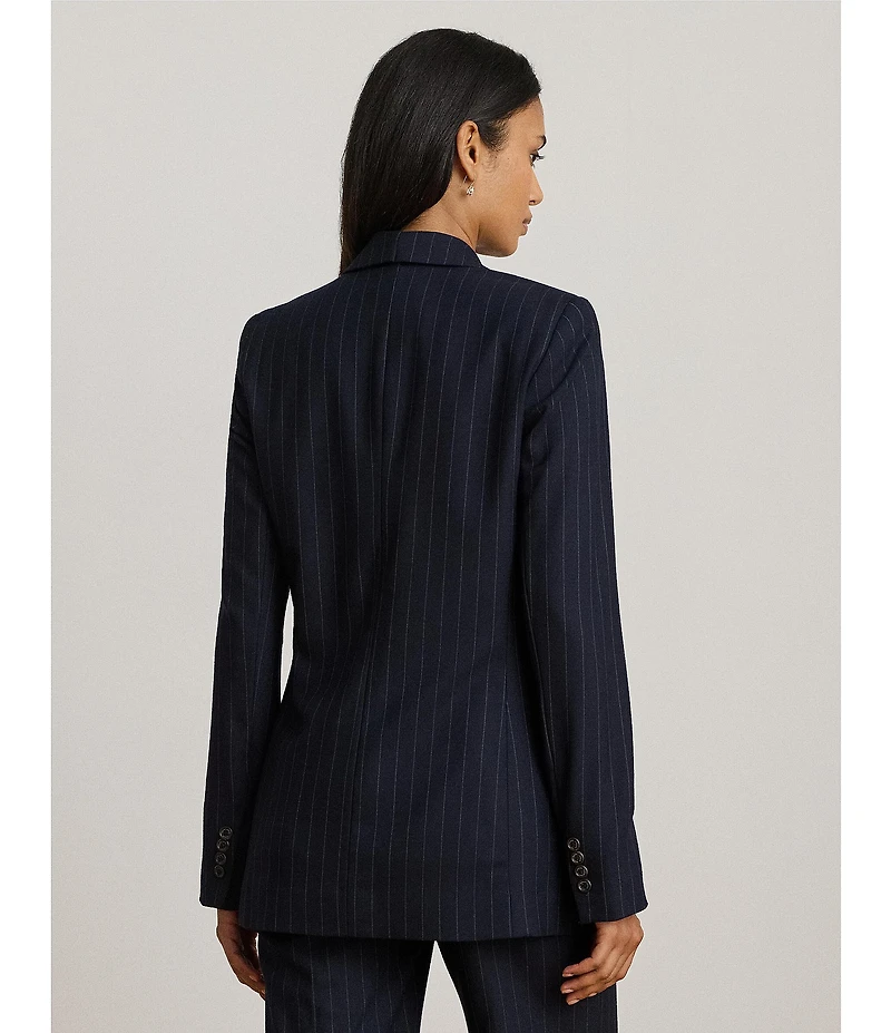 Lauren Ralph Lauren Wool Blend Pinstripe Notch Lapel Long Sleeve Double Breasted Blazer