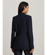 Lauren Ralph Lauren Wool Blend Pinstripe Notch Lapel Long Sleeve Double Breasted Blazer