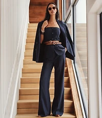 Lauren Ralph Lauren Wool Blend Pinstripe Notch Lapel Long Sleeve Double Breasted Blazer