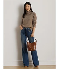 Lauren Ralph Lauren Wool Blend Turtle Neck Long Sleeve Buckle Trim Sweater