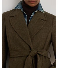 Lauren Ralph Lauren Wool Blended Notch Collar Belted Wrap Coat