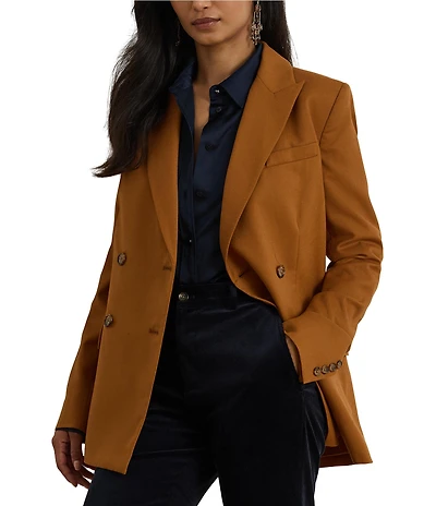 Lauren Ralph Lauren Wool Peak Lapel Long Sleeve Double Breasted Blazer