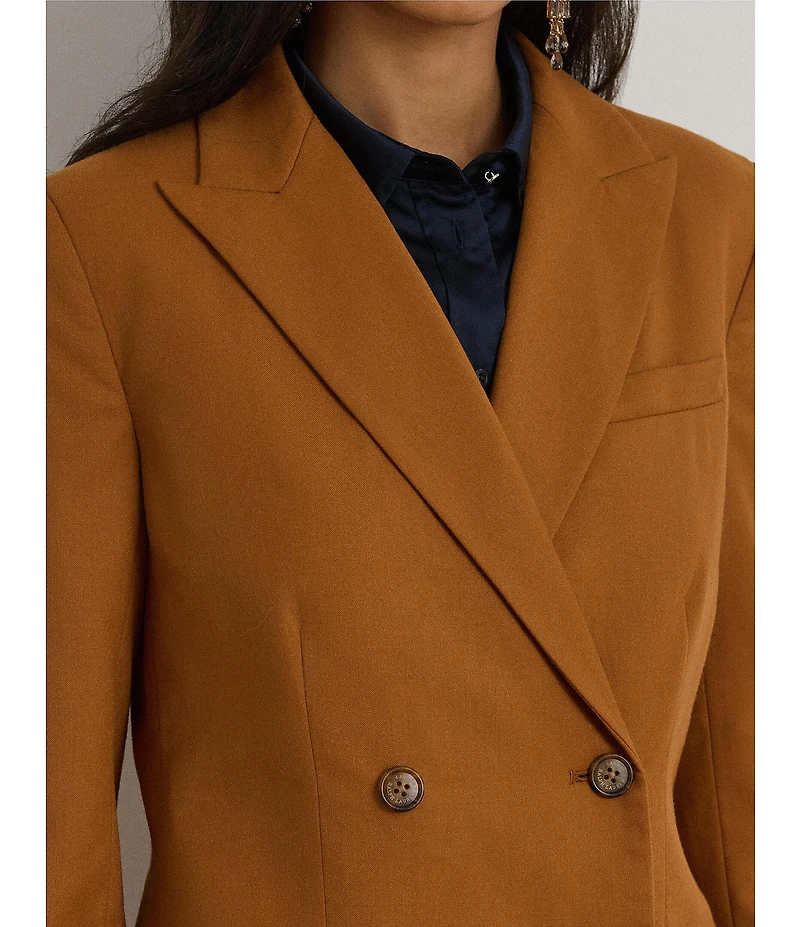 Lauren Ralph Lauren Wool Peak Lapel Long Sleeve Double Breasted Blazer