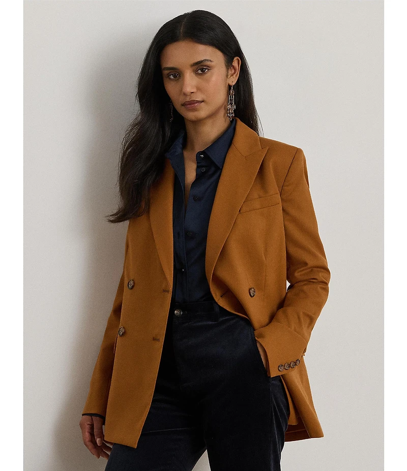 Lauren Ralph Lauren Wool Peak Lapel Long Sleeve Double Breasted Blazer