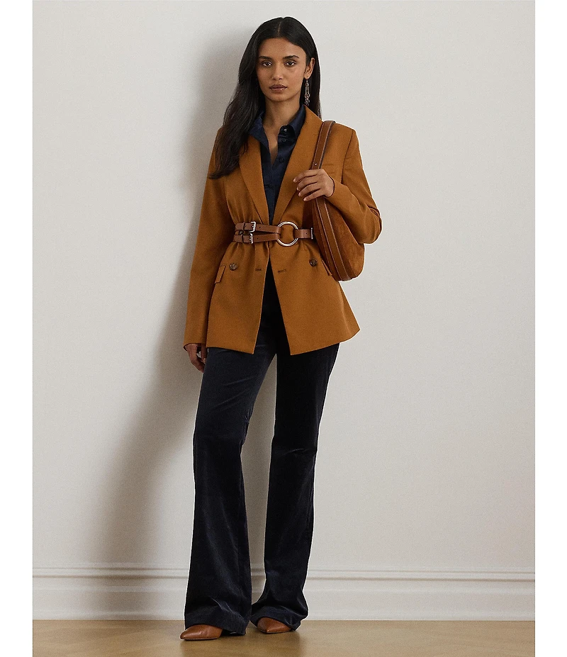 Lauren Ralph Lauren Wool Peak Lapel Long Sleeve Double Breasted Blazer