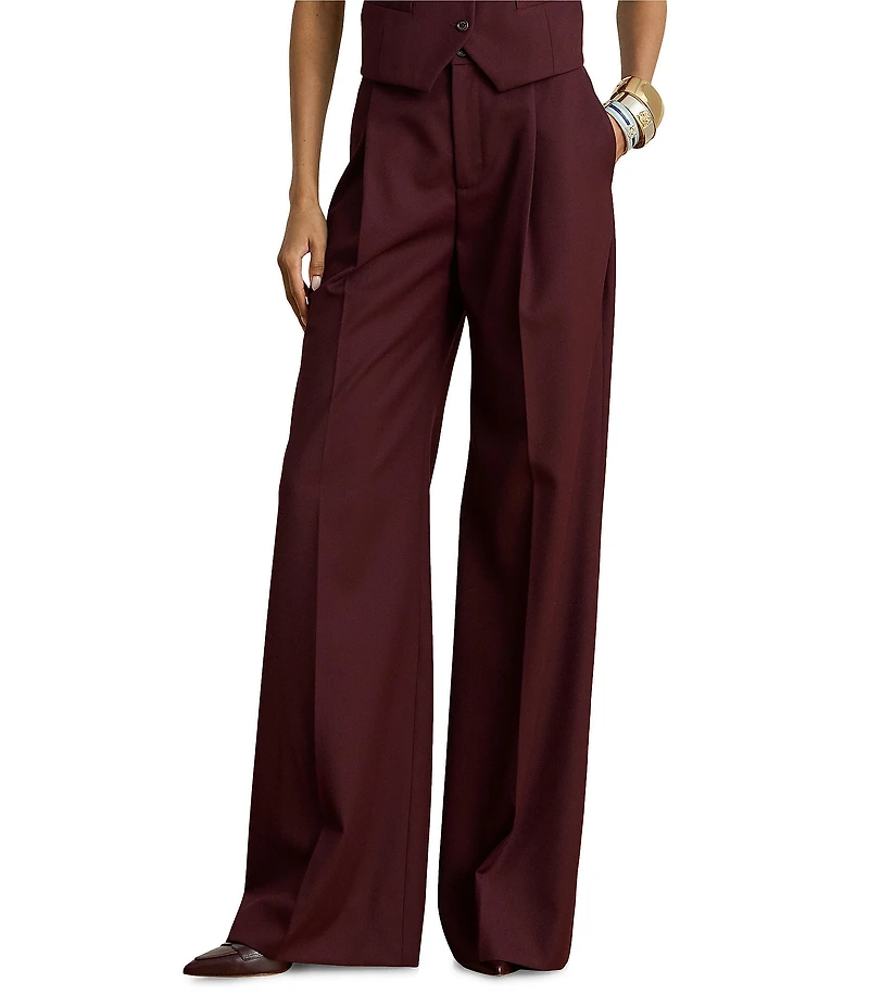 Lauren Ralph Lauren Wool Twill Blend Wide Leg Trouser Pants