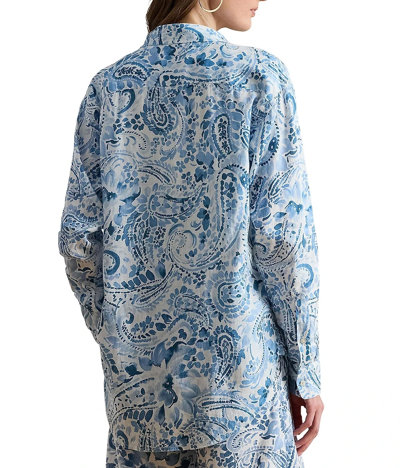 Lauren Ralph Lauren Woven Paisley Linen Point Collar Long Sleeve Button-Front Coordinating Shirt