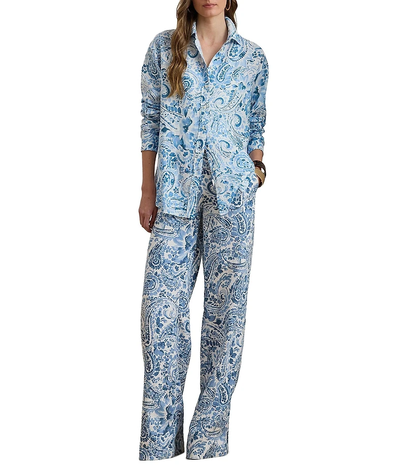 Lauren Ralph Lauren Woven Paisley Linen Point Collar Long Sleeve Button-Front Coordinating Shirt