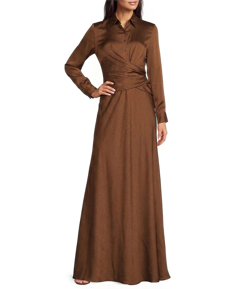 Lauren Ralph Lauren Woven Charmeuse Collared Long Sleeve Dress