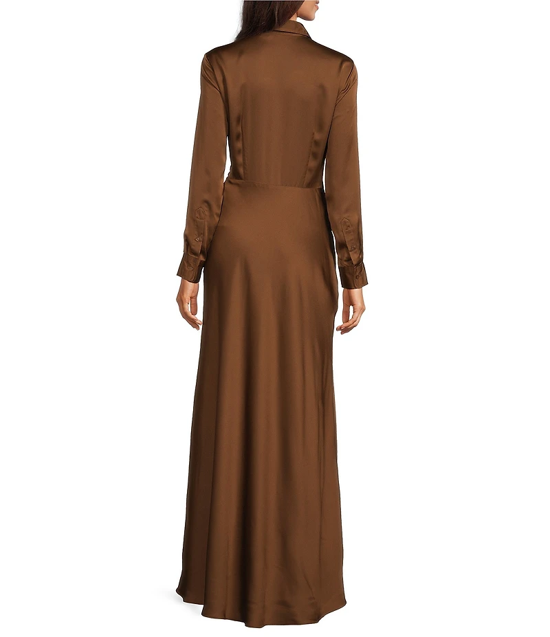 Lauren Ralph Lauren Woven Charmeuse Collared Long Sleeve Dress