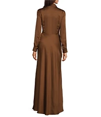 Lauren Ralph Lauren Woven Charmeuse Collared Long Sleeve Dress