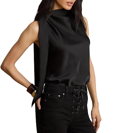 Lauren Ralph Lauren Woven Charmeuse Tie-Neck Sleeveless Blouse