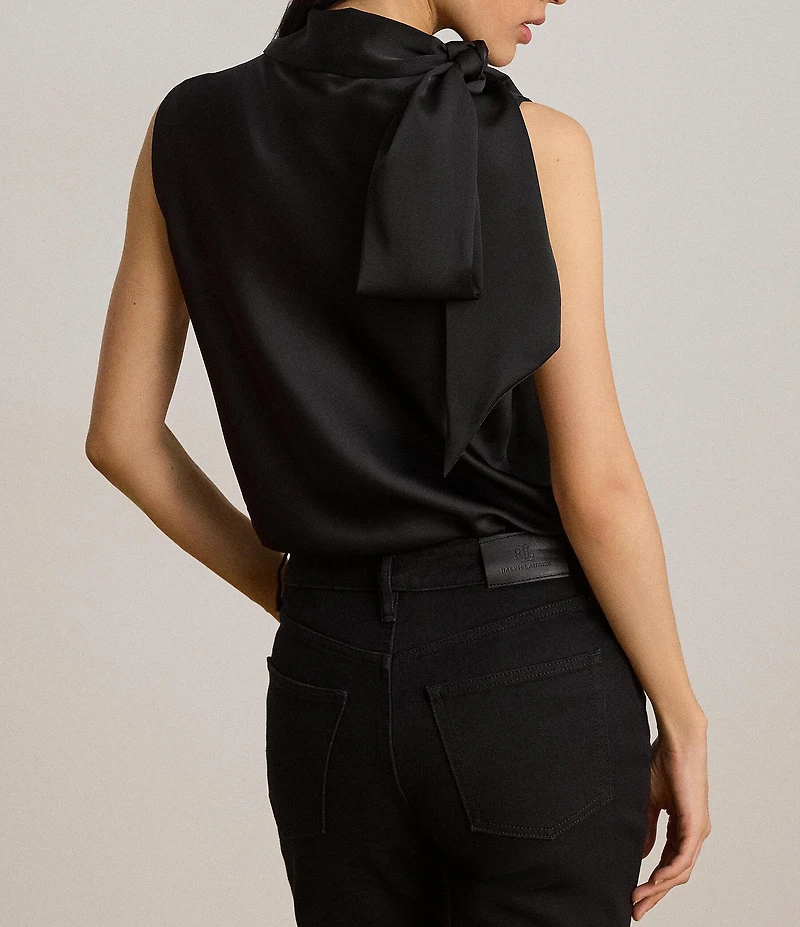 Lauren Ralph Lauren Woven Charmeuse Tie-Neck Sleeveless Blouse