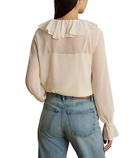 Lauren Ralph Lauren Woven Crinkle Georgette V-Neck Long Sleeve Blouse