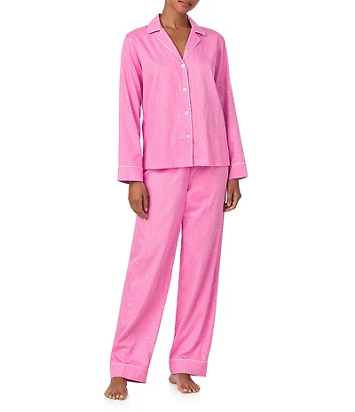 Lauren Ralph Lauren Woven Dotted Sateen Long Sleeve Notch Collar Long Valentine's Day Pajama Set