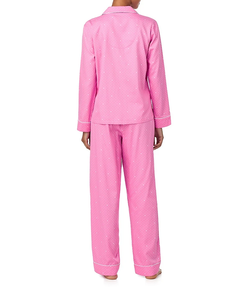 Lauren Ralph Lauren Woven Dotted Sateen Long Sleeve Notch Collar Long Valentine's Day Pajama Set