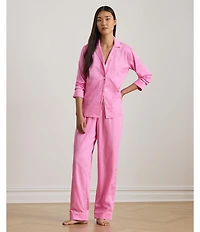 Lauren Ralph Lauren Woven Dotted Sateen Long Sleeve Notch Collar Long Valentine's Day Pajama Set