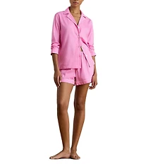 Lauren Ralph Lauren Woven Dotted Sateen Long Sleeve Notch Collar Shorty Valentine's Day Pajama Set