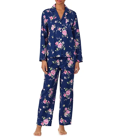 Lauren Ralph Lauren Woven Floral Print Long Sleeve Notch Collar Long Pajama Set
