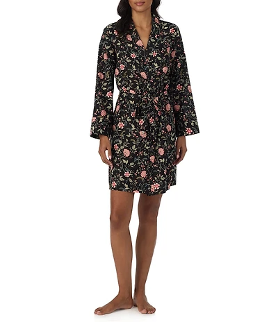 Lauren Ralph Lauren Woven Floral Print Long Sleeve Short Wrap Robe