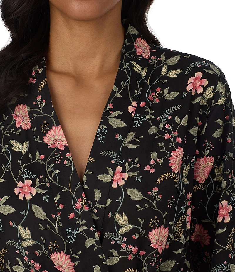 Lauren Ralph Lauren Woven Floral Print Long Sleeve Short Wrap Robe