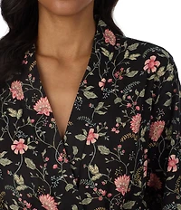 Lauren Ralph Lauren Woven Floral Print Long Sleeve Short Wrap Robe
