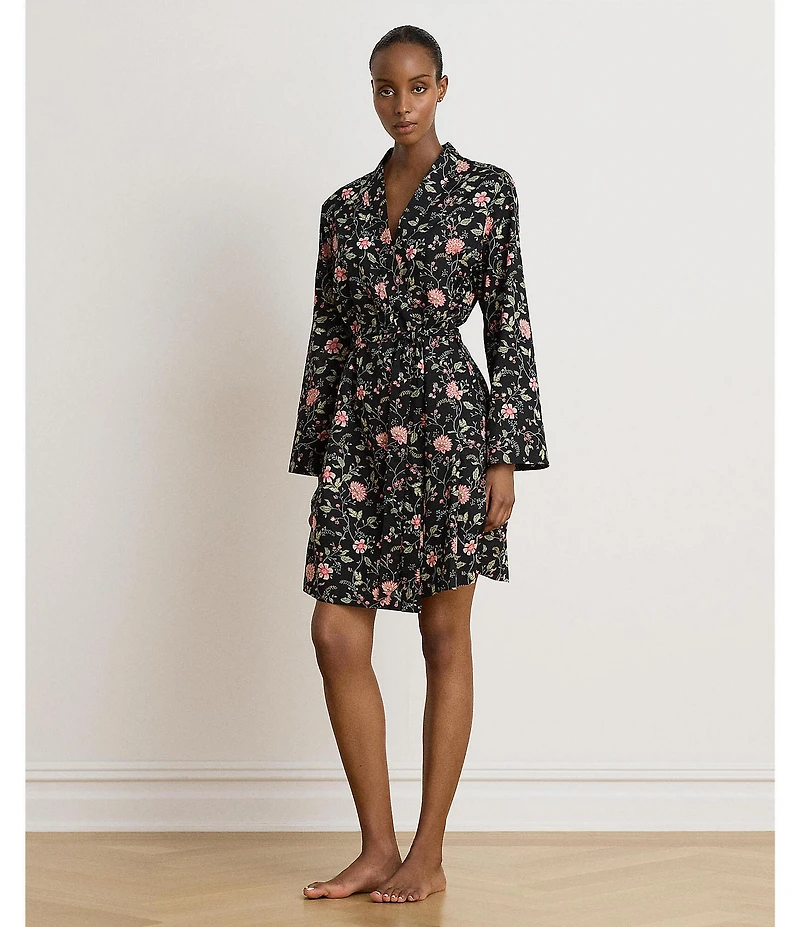 Lauren Ralph Lauren Woven Floral Print Long Sleeve Short Wrap Robe